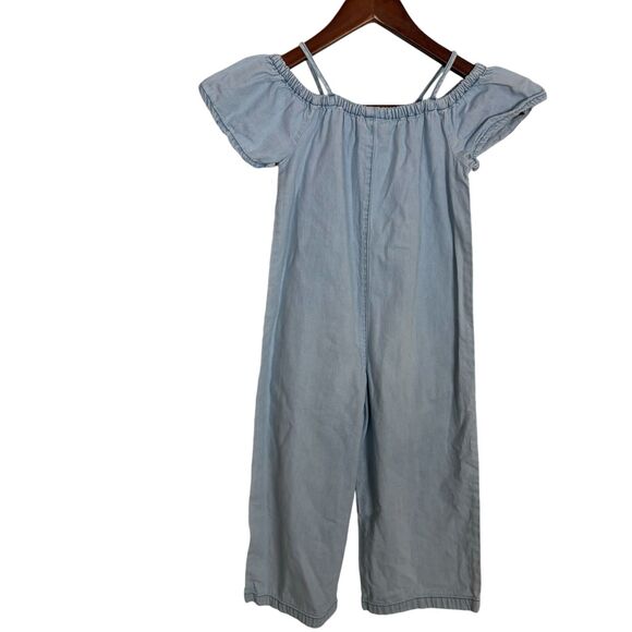 Zara Short Sleeve Denim Light Wash Cropped Jumpsuit Girls 7 - Picture 2 of 5